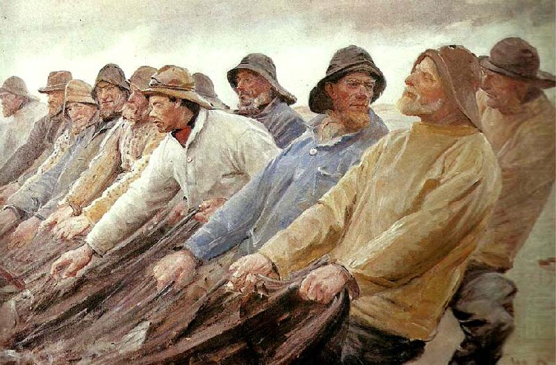 Michael Ancher fiskere trakker vod ved skagen china oil painting image